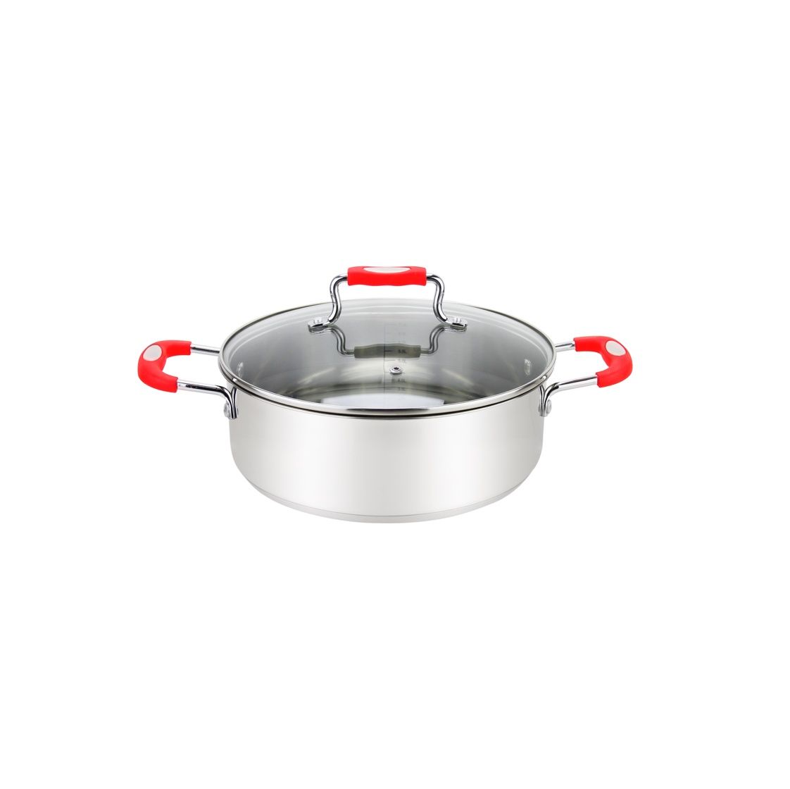 MUS-24-3/R - Urban SS Low Casserole/W Glass Lid Silicone Handles, Red, 3.5 Qt, 9.3&#39;&#39; X 3&#39;&#39;