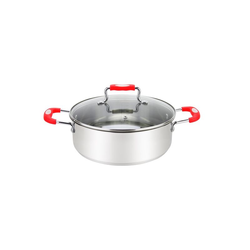 MUS-24-3/R - Urban SS Low Casserole/W Glass Lid Silicone Handles, Red, 3.5 Qt, 9.3&#39;&#39; X 3&#39;&#39;