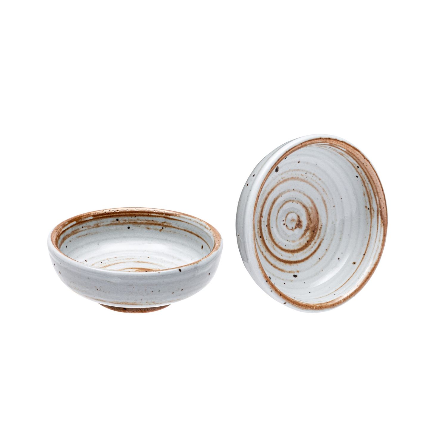 VS-PM3-7014 - Vikko Stoneware, Palm Mini Bowl, Cream White With Brown Rim, 3.&quot;