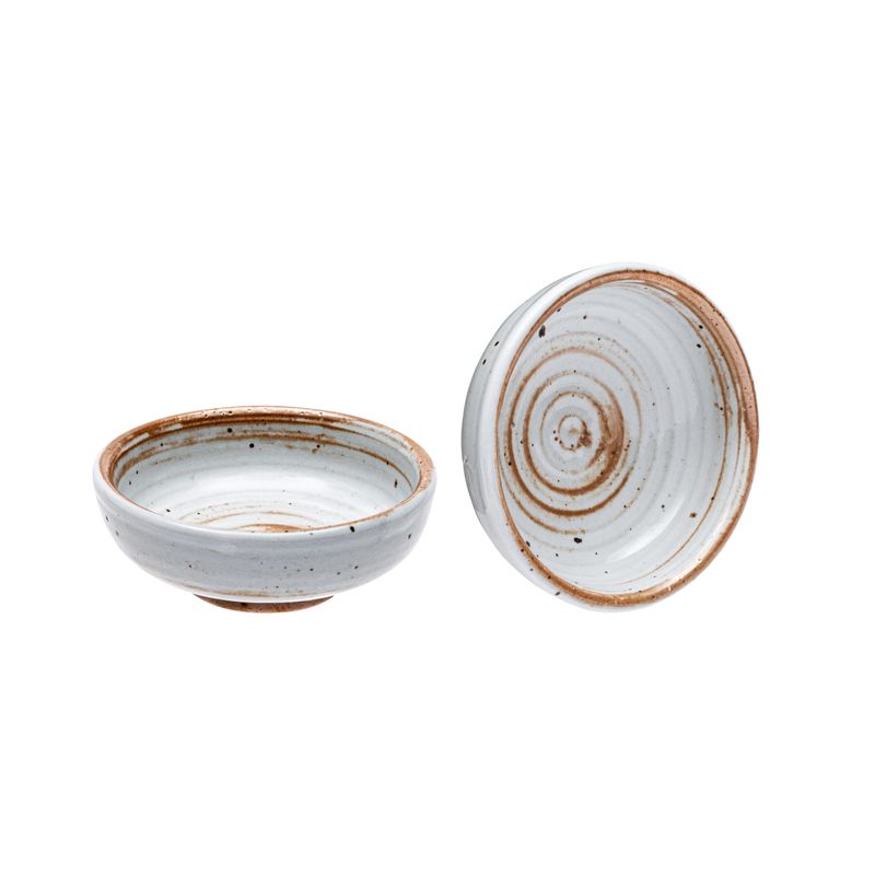 VS-PM3-7014 - Vikko Stoneware, Palm Mini Bowl, Cream White With Brown Rim, 3.&quot;