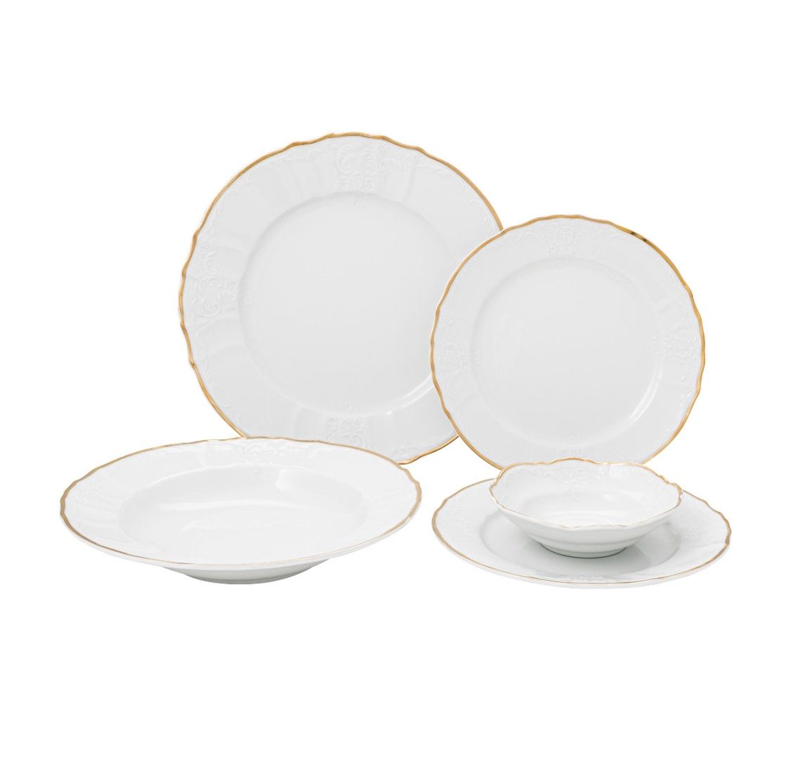 VL-2048-BG - &quot;Vikko Luxe - Bernadotte Gold, White, 20 Pc Dinnerware Set