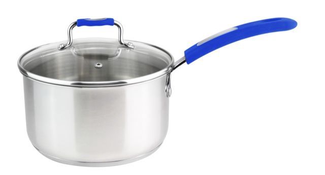 MU-03-SP/BL - Millvado-Urban SS Sauce Pan /W Glass Lid Silicone Handles, Blue, 3 Qt, 7&quot;&quot; X 4.3&quot;&quot;