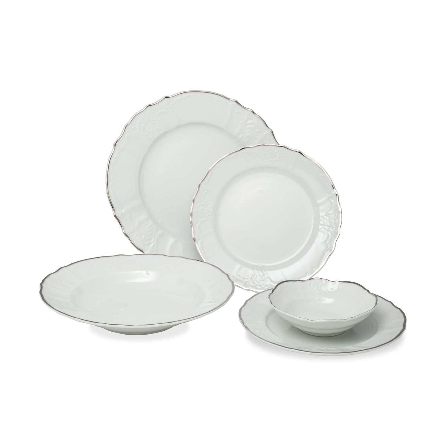VL-2049-BS - Vikko Luxe - Bernadotte Silver, White, 20 Pc Dinnerware Set