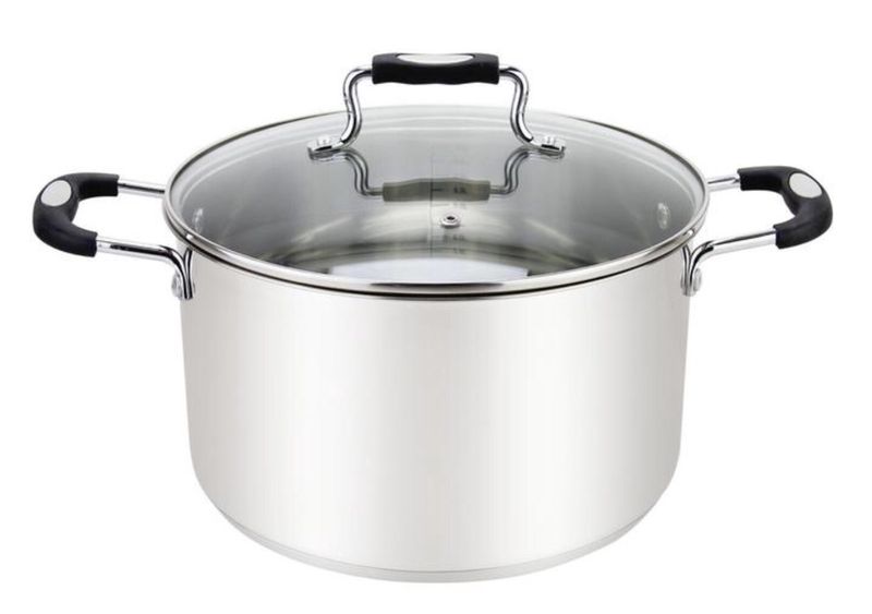 MU-32-20/BK - Millvado-Urban SS Stock Pot /W Glass Lid Silicone Handles, Black, 20 Qt, 12.6&#39;&#39; X 9.5&#39;&#39;