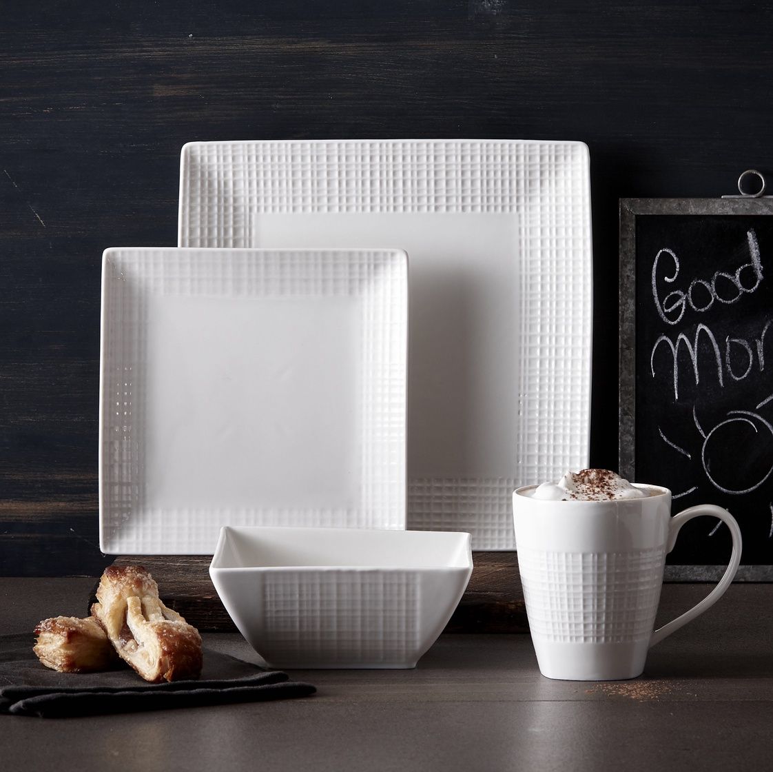 77847067 - Trudeau - Mesh Square Fine Porcelain, 16 Pc Dinnerware Set,