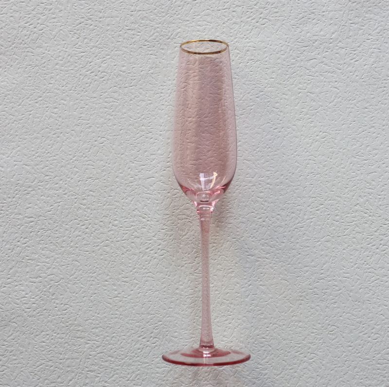 VD-P8-PI - Vikko Decor - Platinum, Pink with Gold Rim, Champagne Flute Glass, 8.5 oz