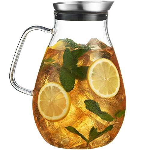 MK-84PITCH - MITBAK 84- OZ Glass Pitcher With Stainless Steel Lid | Beautiful Lightweight Beverage Jug Carafe With A Wide Handle