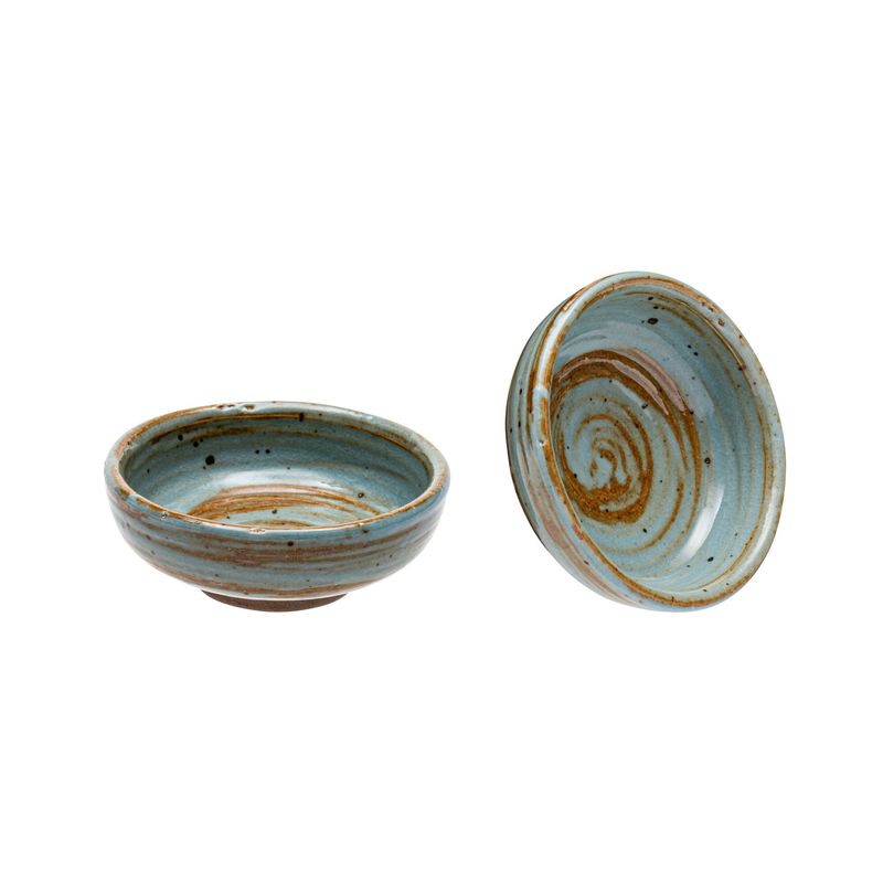 VS-PM3-7069 - Vikko Stoneware, Palm Mini Bowl, Light Blue With Brown Rim, 3.&quot;
