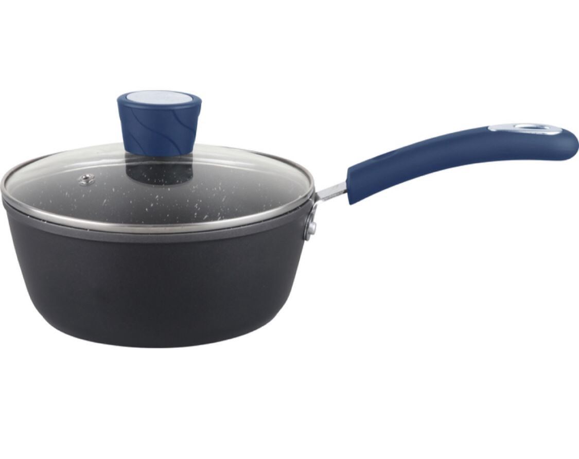 MR-02-B - Millvado - Rainbow Blue, Non Stick Pot /W Glass Lid, Soft Grip Handle, Blue 2.5 Qt