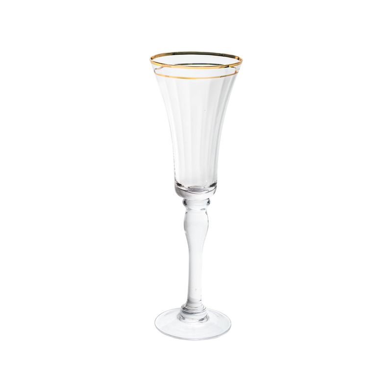 VD-B06-G - Vikko Decor - Bella, Clear with Gold Rim, Champagne Flute Glass, 6.5 oz