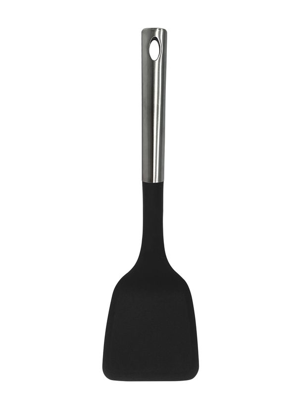 M8573/C - Millvado - Nylon Utensils SS Handle, Solid Turner, Black,13.5&#39;&#39;