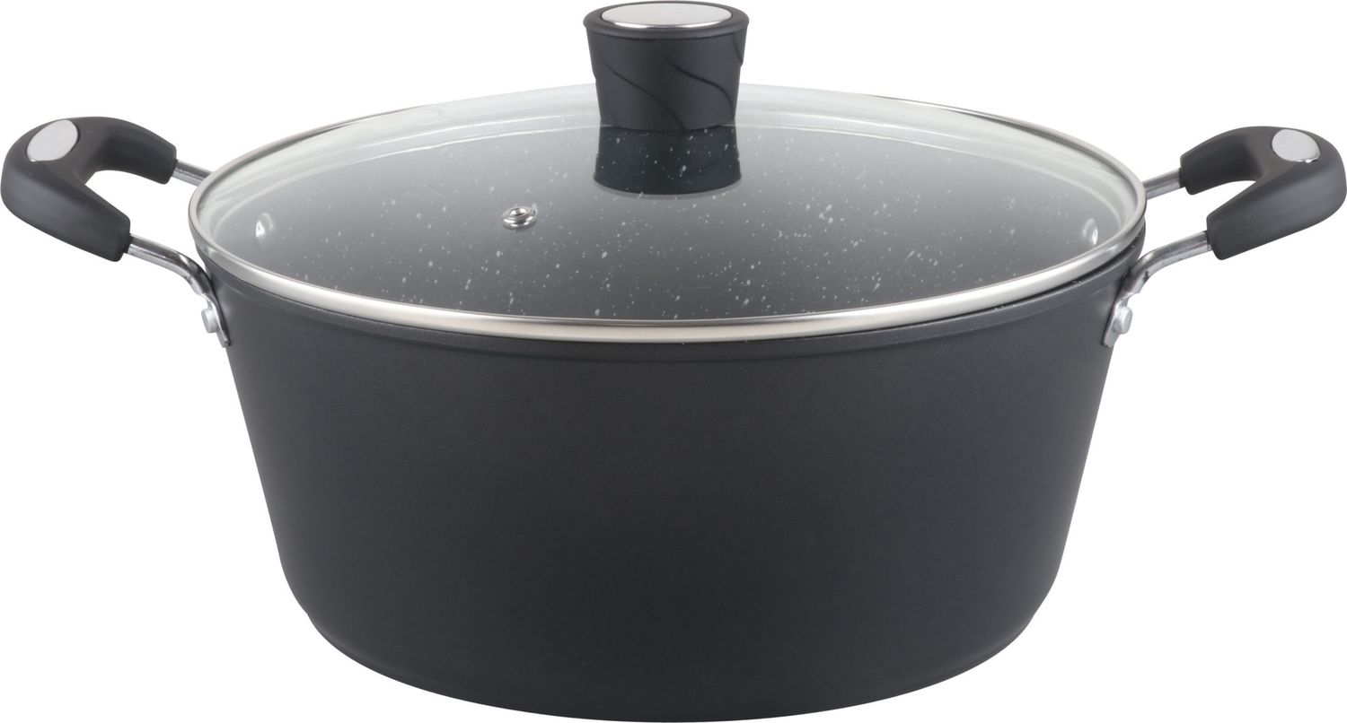 MR-07-BK - Millvado - Rainbow Black, Non Stick Pot/W Glass Lid, Soft Grip Handle 7 Qt