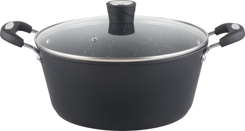 MR-07-BK - Millvado - Rainbow Black, Non Stick Pot/W Glass Lid, Soft Grip Handle 7 Qt