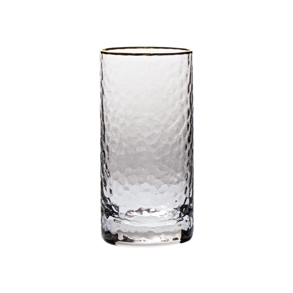 VD-2110-HGR - Vikko Decor - Gold Rim, Hammered Highball Glass, 10 Oz