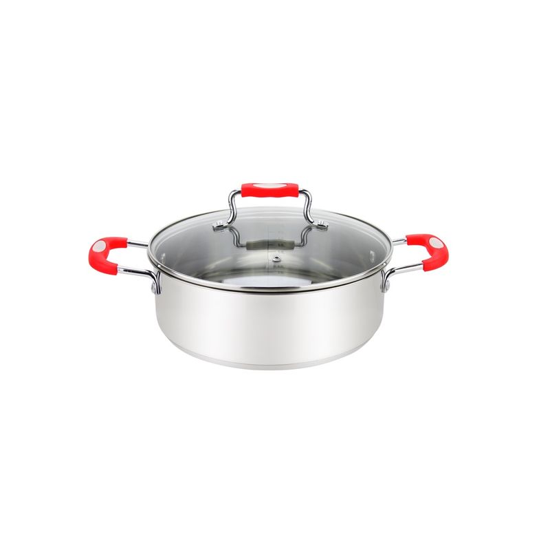 MUS-30-8/R - Millvado-Urban SS Low Casserole/W Glass Lid Silicone Handles,Red, 8.4 Qt, 11.8&quot;&quot;X4.5&quot;&quot;