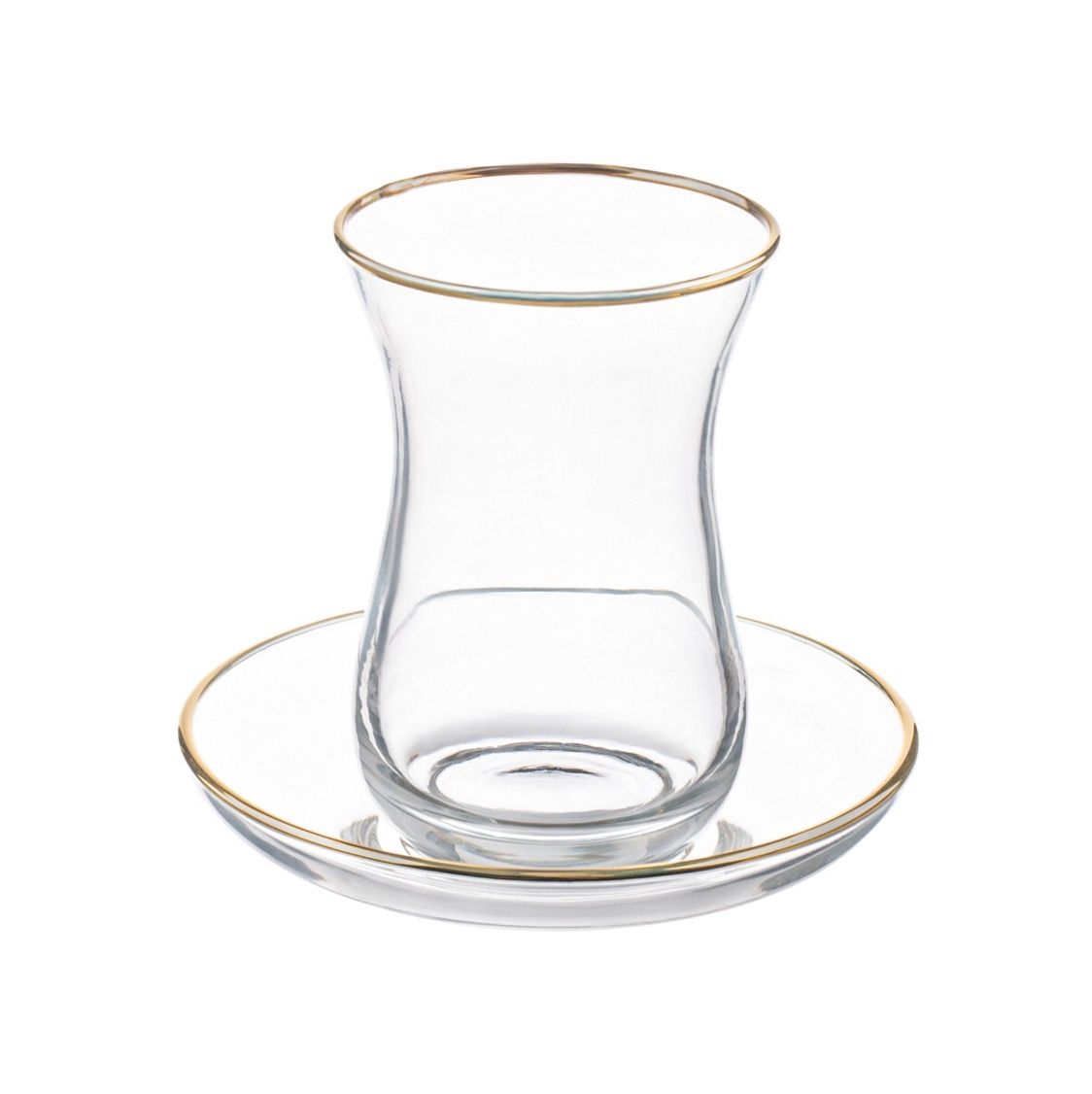 VK-CAYS-5 - Vikko - CAYS Glass Teacup and Saucer W Gold Rim 5.5 Oz , 6 PK