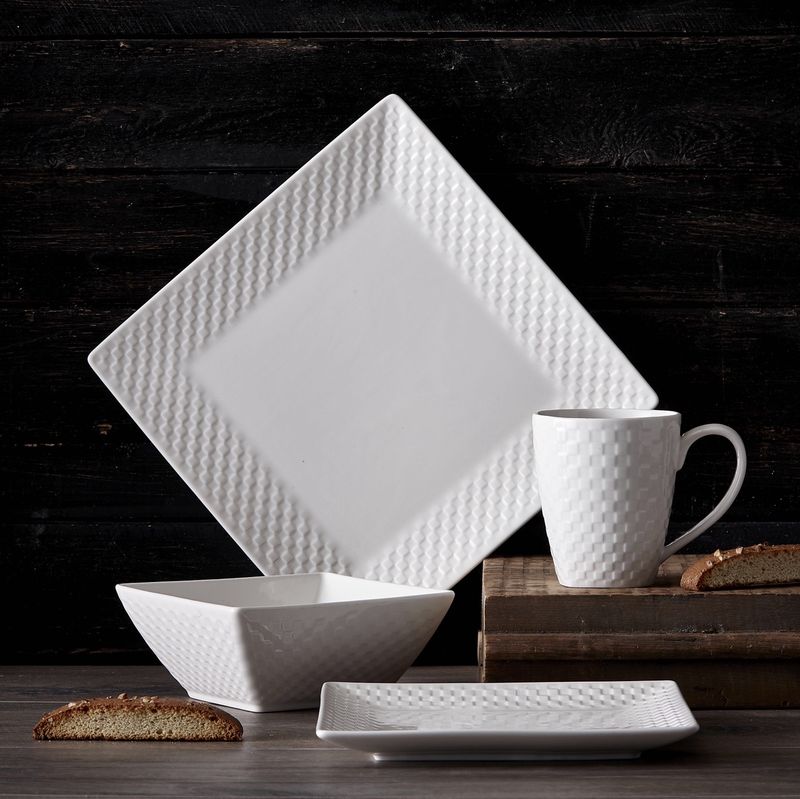 77840887 - Trudeau - Basketweave Square Fine Porcelain, 16 Pc Dinnerware Set,