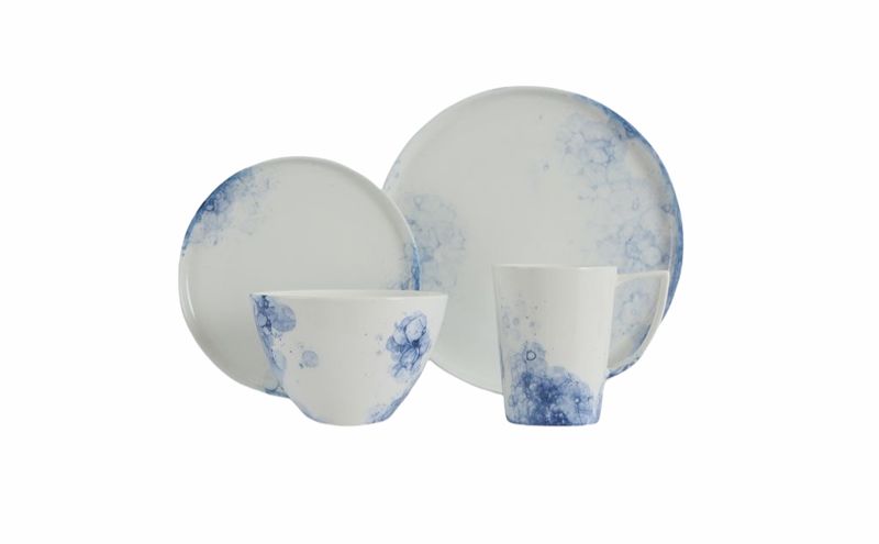 VC-1603-RB - Vikko Classic - Raindrop Blue Fine Porcelain 16 Pc Dinnerware Set
