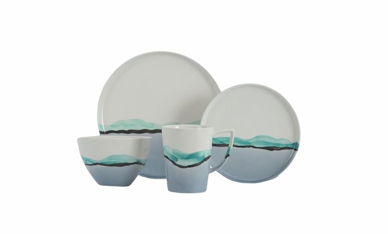 VC-1602-W - Vikko Classic - Wave Green/Blue, Fine Porcelain 16 Pc Dinnerware Set,