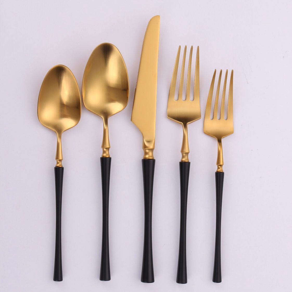 VF-30-IBG-SET - Irene, Two Tone Brushed Black And Gold, 18/10 Flatware, 20 Pc Set