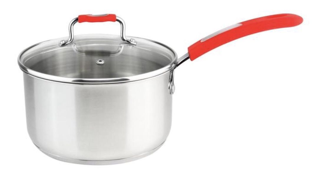 MU-03-SP/R - Millvado-Urban SS Sauce Pan/W Glass Lid Silicone Handles, Red, 3 Qt, 7&quot;&quot;X 4.5&quot;&quot;