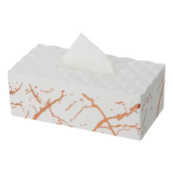 1236 - Tissue Box White W/ Gold Marble Printing 10 x