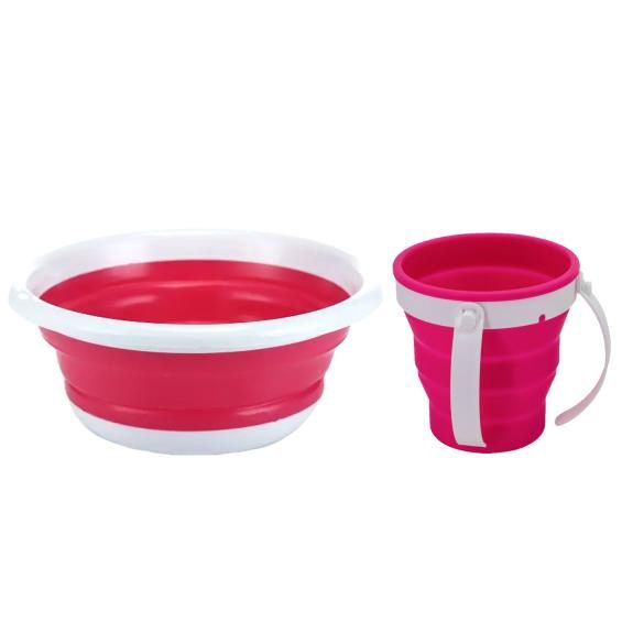 K1223-333-Collapsible Plastic Wash Cup and Basin pink