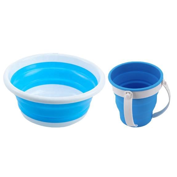 K1222-332-Collapsible Plastic Wash Cup and Basin blue