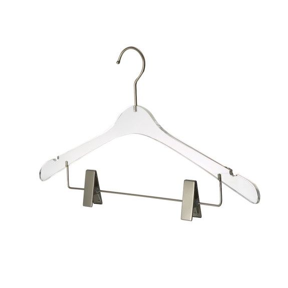 4107 - Acrylic mens hanger w clips. Silver hook