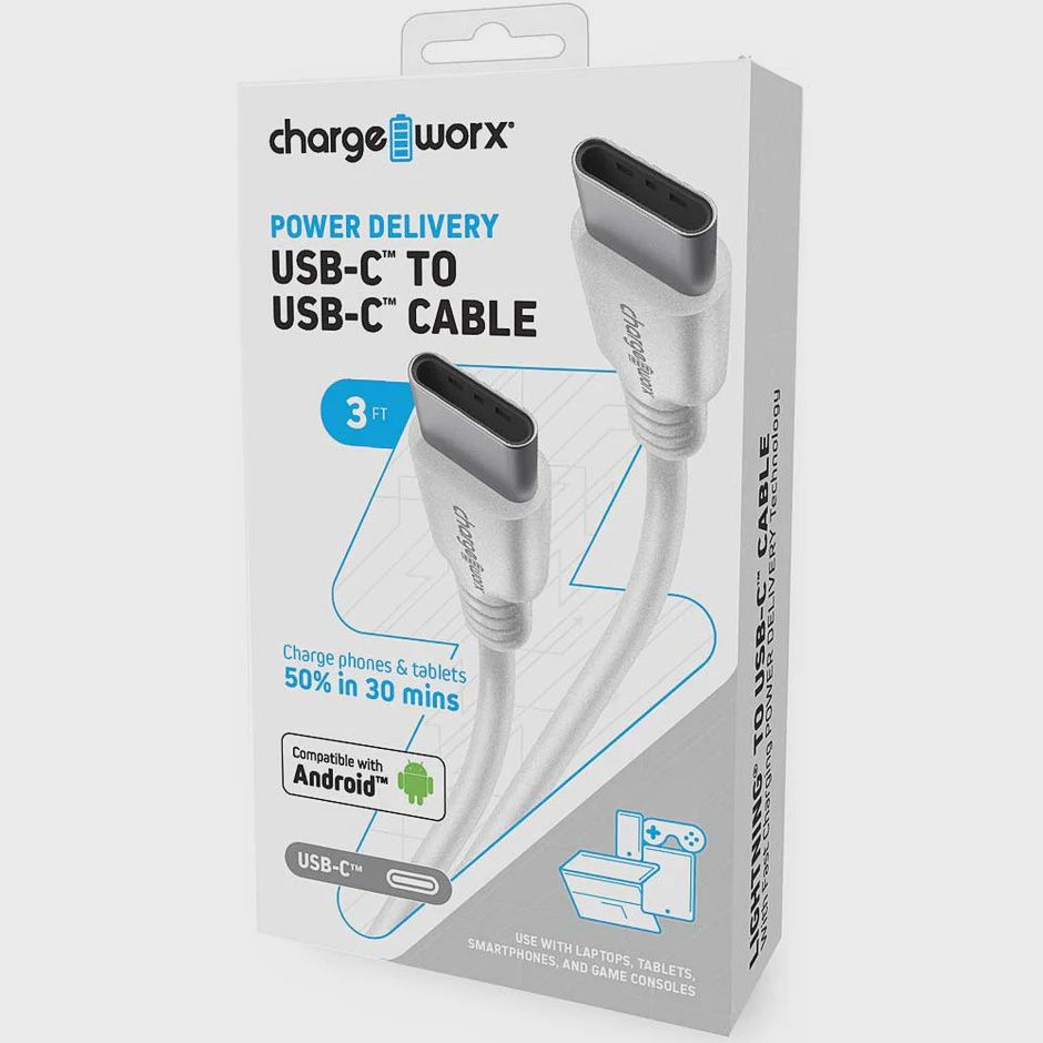 CHA-CX4639WH - PD 3ft USB C to C Cable 480 MBPS 60W