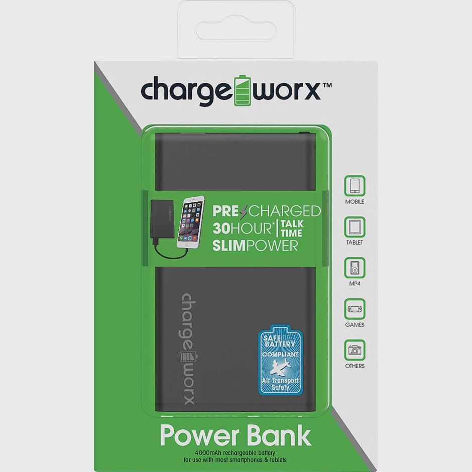 CHA-CX6585BK - PowerBank 5000MAH Slim LED Indicator w Cable  Black