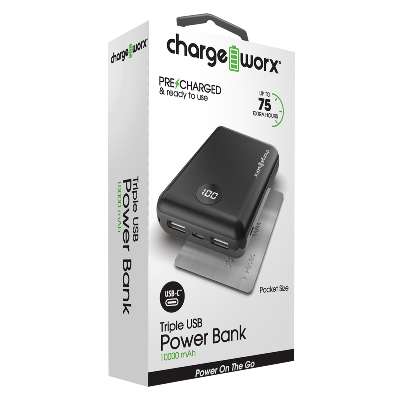 CHA-CX6827BK - Power Bank Super Slim 10000MAH 3 Port Display