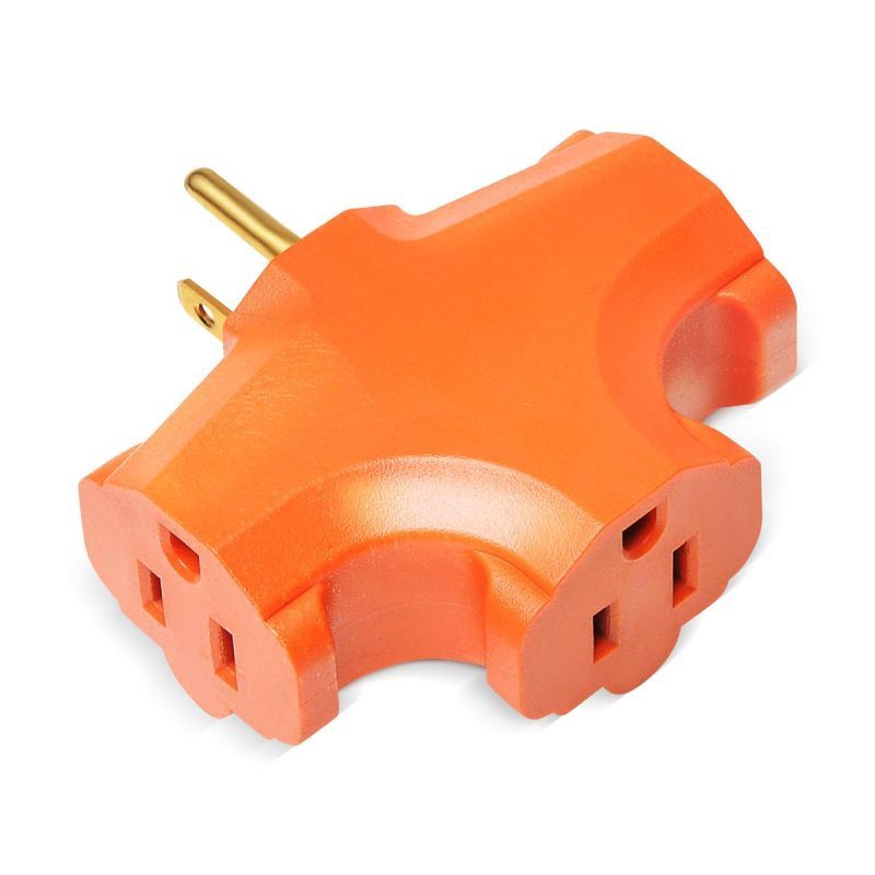 3OTO - 3 Outlet Heavy Duty Grounded Wall Tap Adapter, Orange