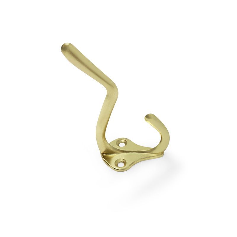 HO1 - 2-7/8 in. Double Coat and Hat Hooks Wall Mounted In Brass-Plated (2-Pack)