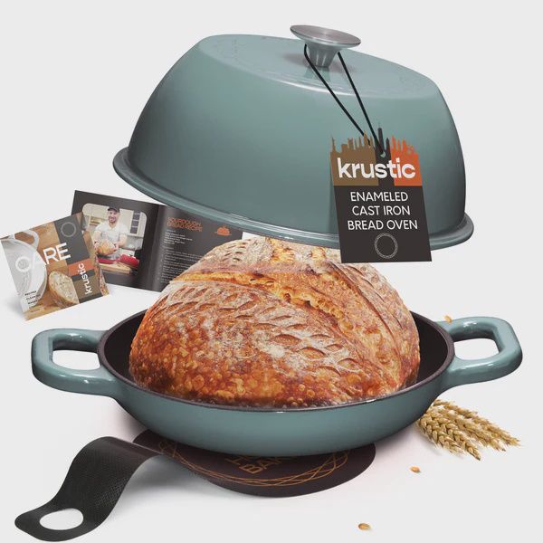 KR2001-SEA SALT - Krustic 6 QT Round Enameled Cast Iron Dutch Oven Sea salt, with silicone backing mat