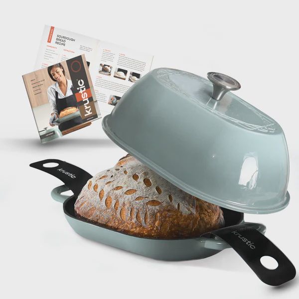 KR3001-SEA SALT - Krustic 5.5 QT Oval Enameled Cast Iron Dutch Oven Sea Salt ,with silicone backing mat