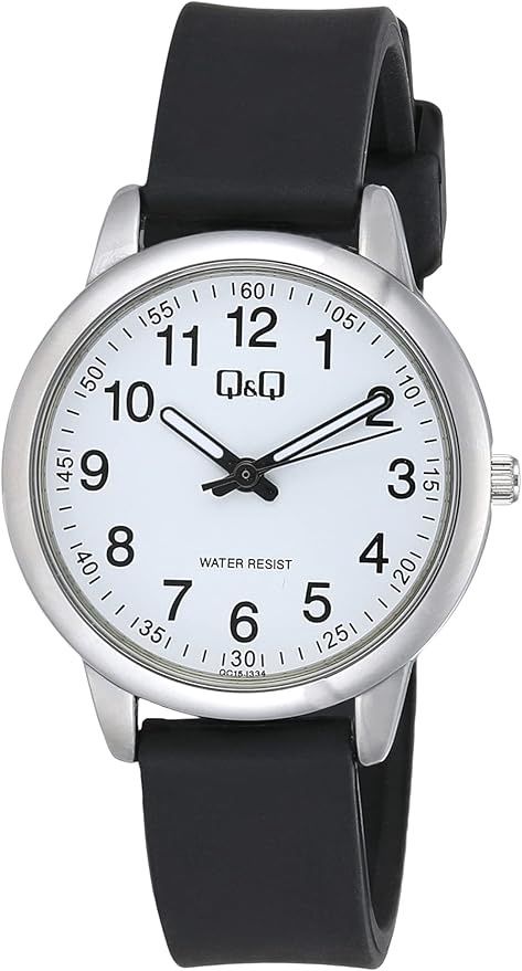 QQQC15J334Y - Q&amp;Q Watch for Women, Quartz Movement, Analog Display, Black Resin Strap
