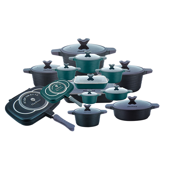 HR132-2 - HAUS ROLAND COOKWARE 14 PC. SET, GREEN/GREY