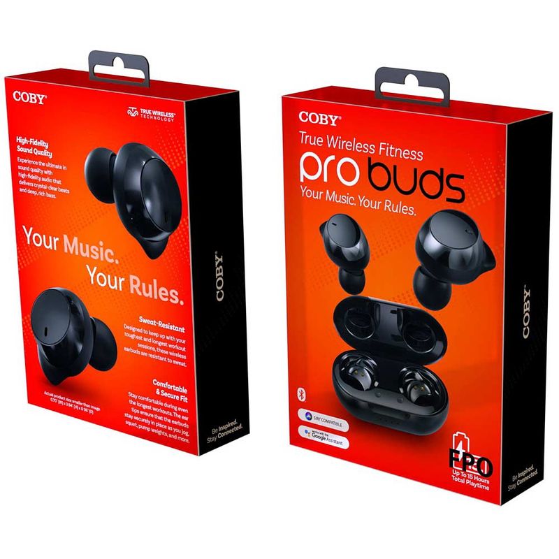 COBY-CETW553BK - True Wireless Earbuds w Charging Case w Sport Tips