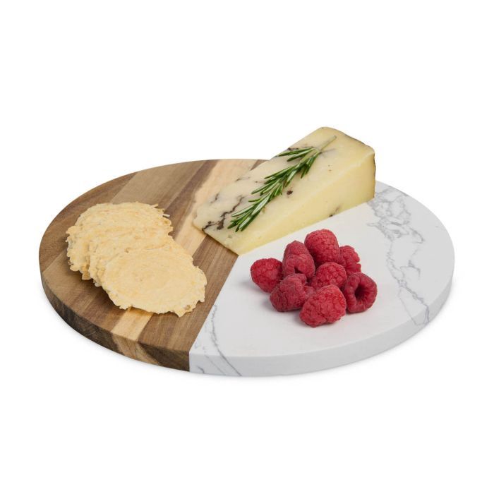 22186 - Round Marble &amp; Wood Cheese Board