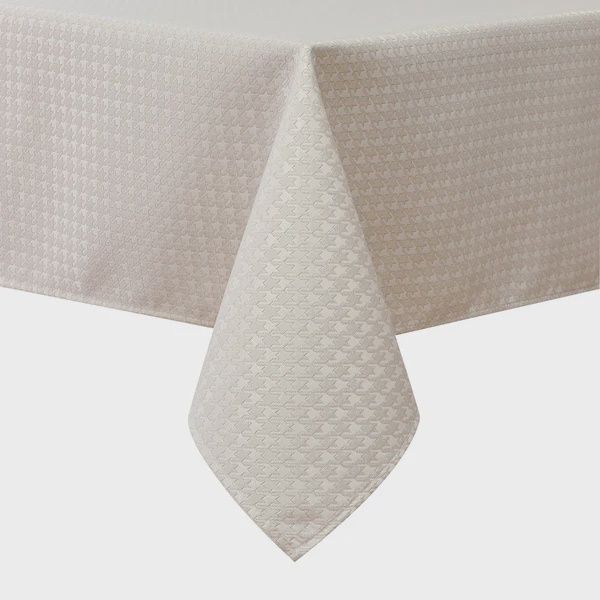 TC1374-70144 - Tablecloth Jacquard Houndstooth white gold 70&quot; x 144&quot;