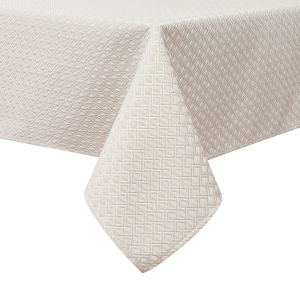 TC1376-70108 - Tablecloth Jacquard Geometric White Gold 70&quot; x 108&quot;