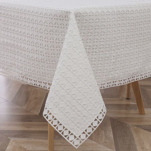 TC1726L-70108 - Tablecloth White Lace Diamond Lined 70&quot; x 108&quot;