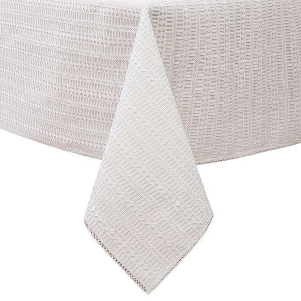 TC1729L-70144 - Tablecloth White Lace Diamond Lenox Lined 70&quot; x 144&quot;