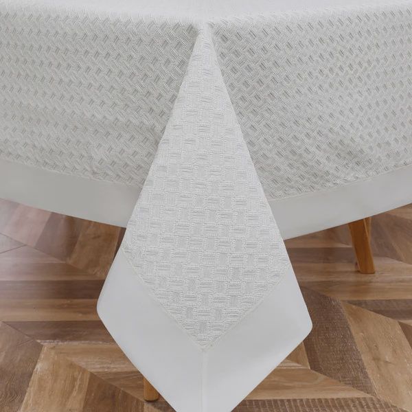 TC1730L-70120 - Tablecloth White Lace Twist Lined 70&quot; x 120&quot;