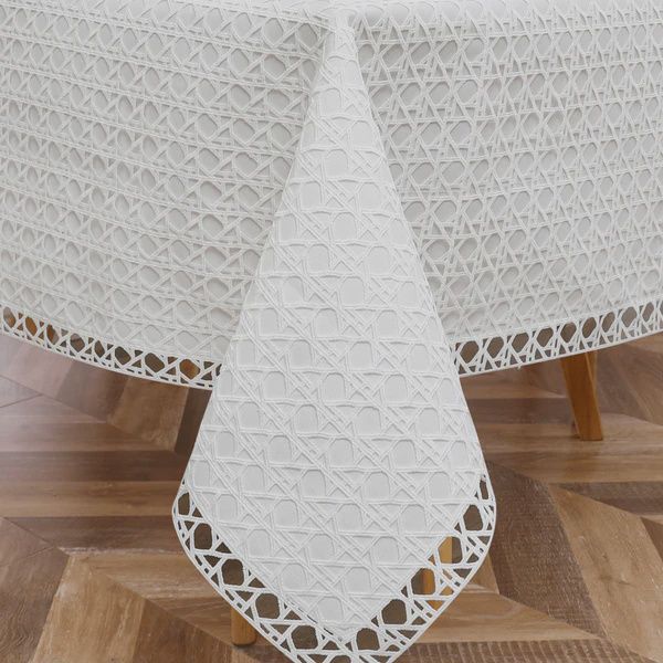 TC1733L-70108 - Tablecloth White Lace Illusion Lined 70&quot; x 108&quot;