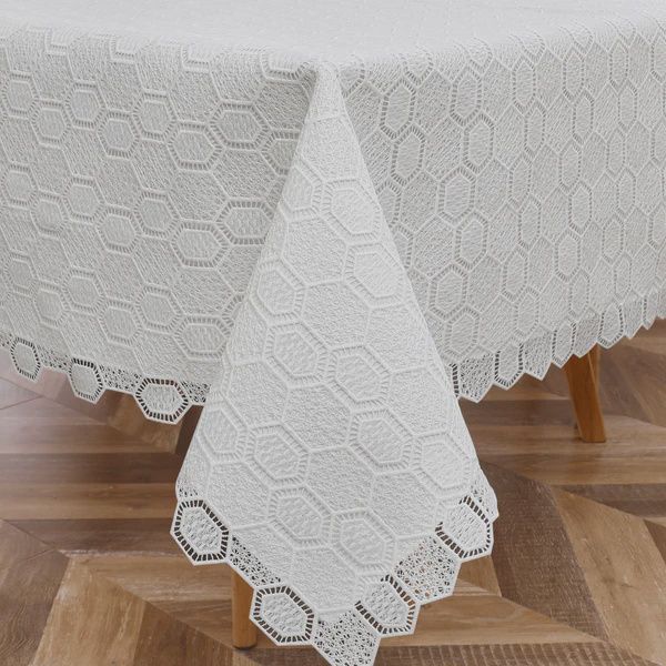 TC1734L-70120 - Tablecloth White Lace Beehive Lined 70&quot; x 120&quot;