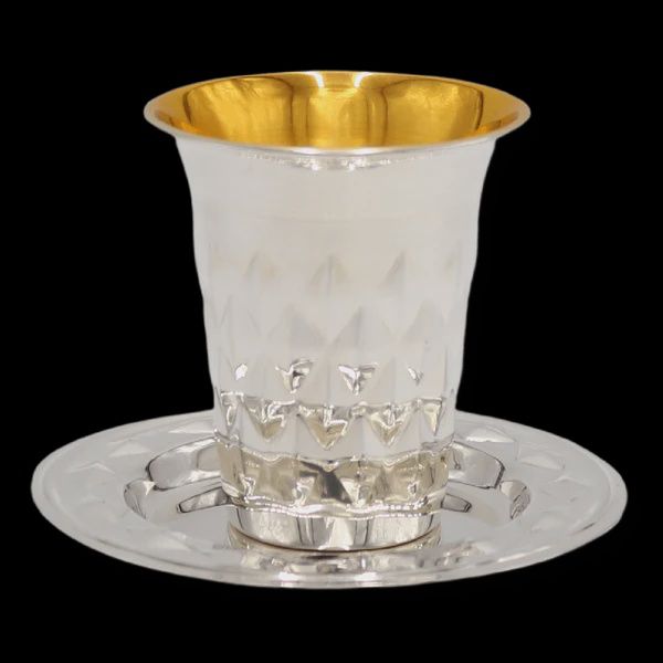 KC-326 - Kiddush Cup W/ Tray Diamond Silver Plated 4.5&quot;H