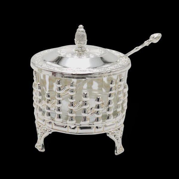 MG42315D - Decorative Dish Silver Plated/Glass on Legs, 4&quot;W x 3.5&quot;H