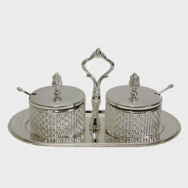 MG90012D - Decorative Dish Silver Plated/Glass, 3&quot;H, Tray 11&quot; x 6&quot;